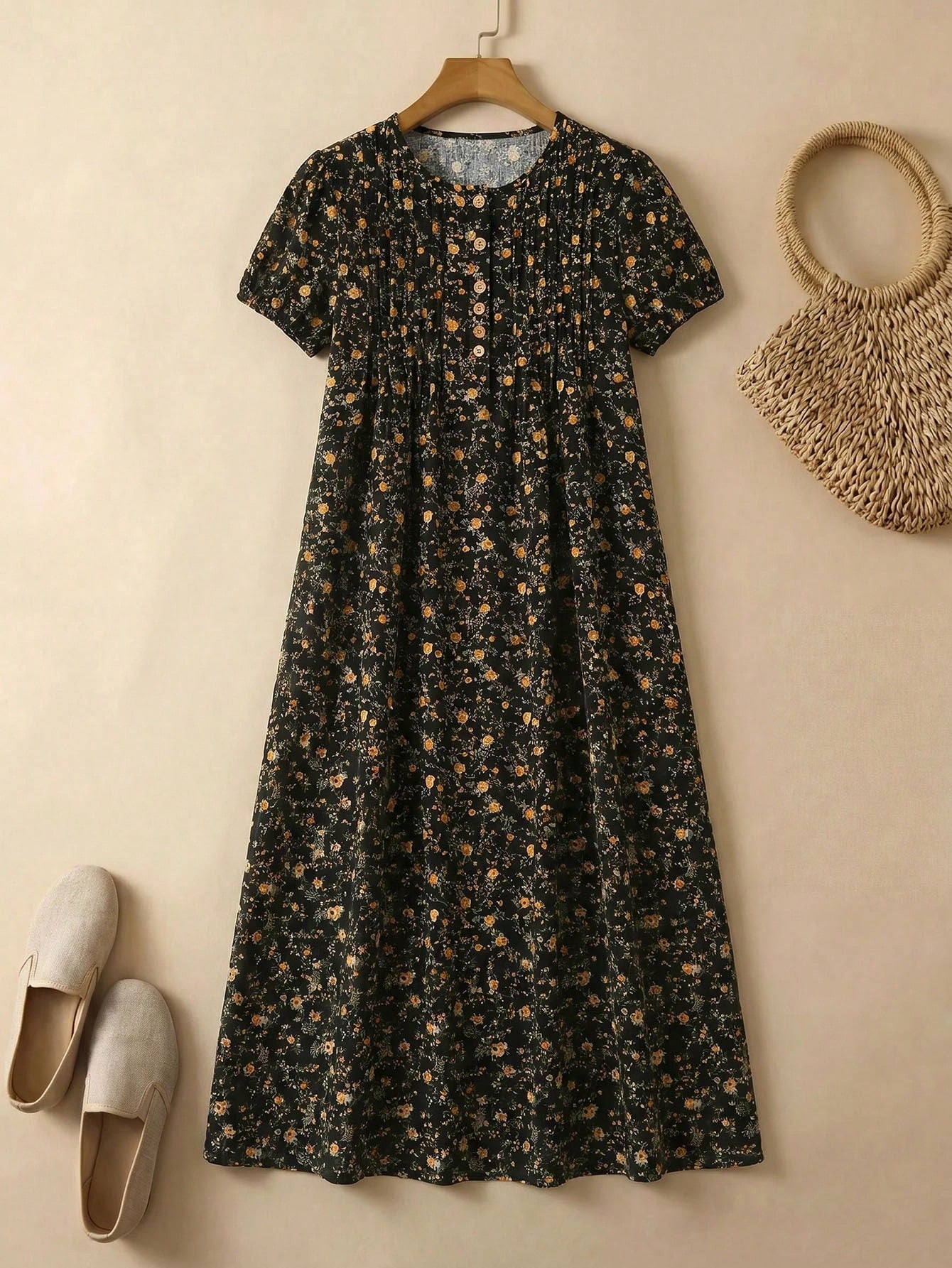 Rusticease Women's Round Neck All-Over Print Casual Party & Travel Long Dress