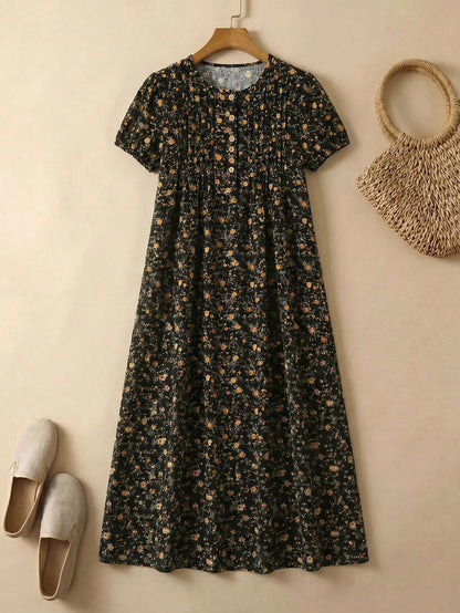 Rusticease Women's Round Neck All-Over Print Casual Party & Travel Long Dress