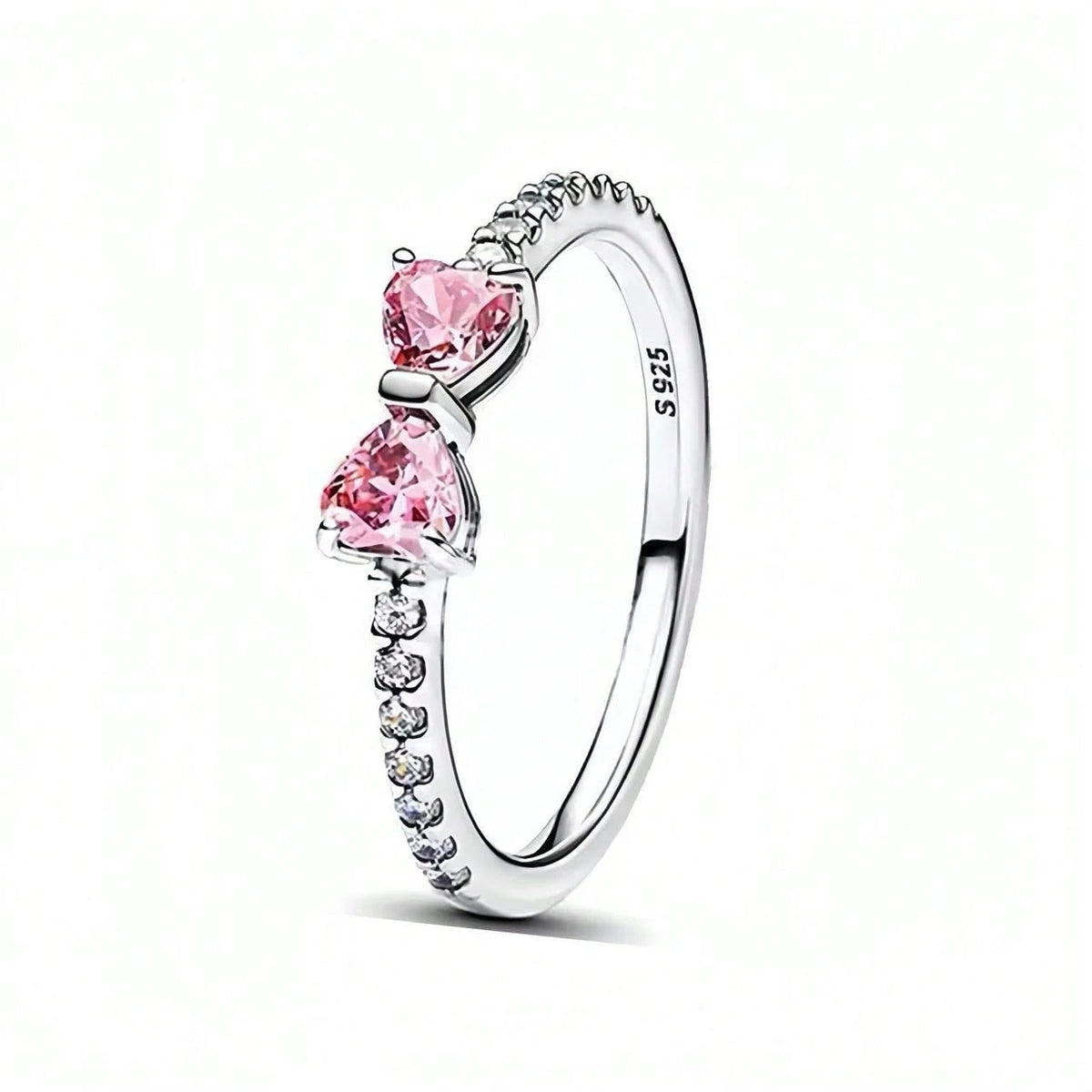 S925 Silver Ring Zirconia Shining Pink Bow Ring Original S925 Finger Wedding Ring DIY Women Fine Jewelry Gift