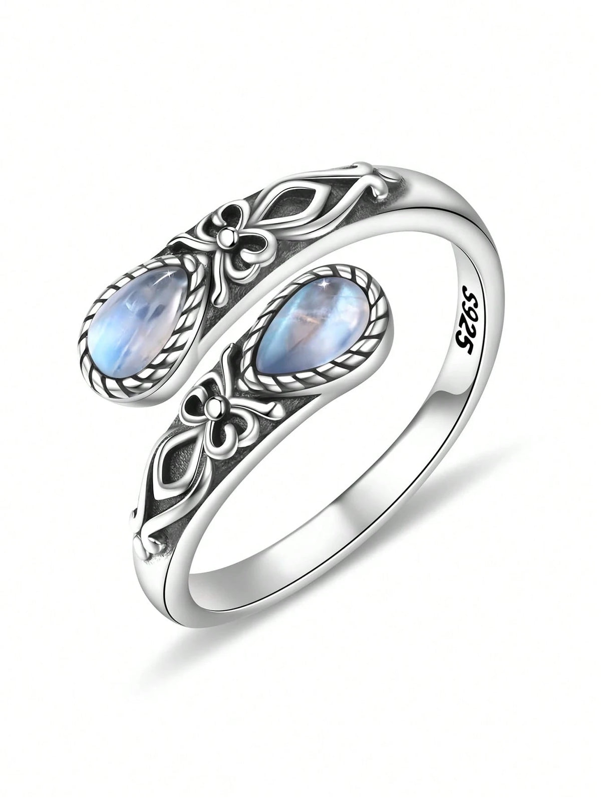 S925 Sterling Silver Moonstone Women's Adjustable Thumb Ring, Victoria Vintage Style Hypoallergenic Nickel Free, Retro Floral, Lucky, Faith, Mother's Love Ring, Bohemian Vintage Style, Daily, Party, H