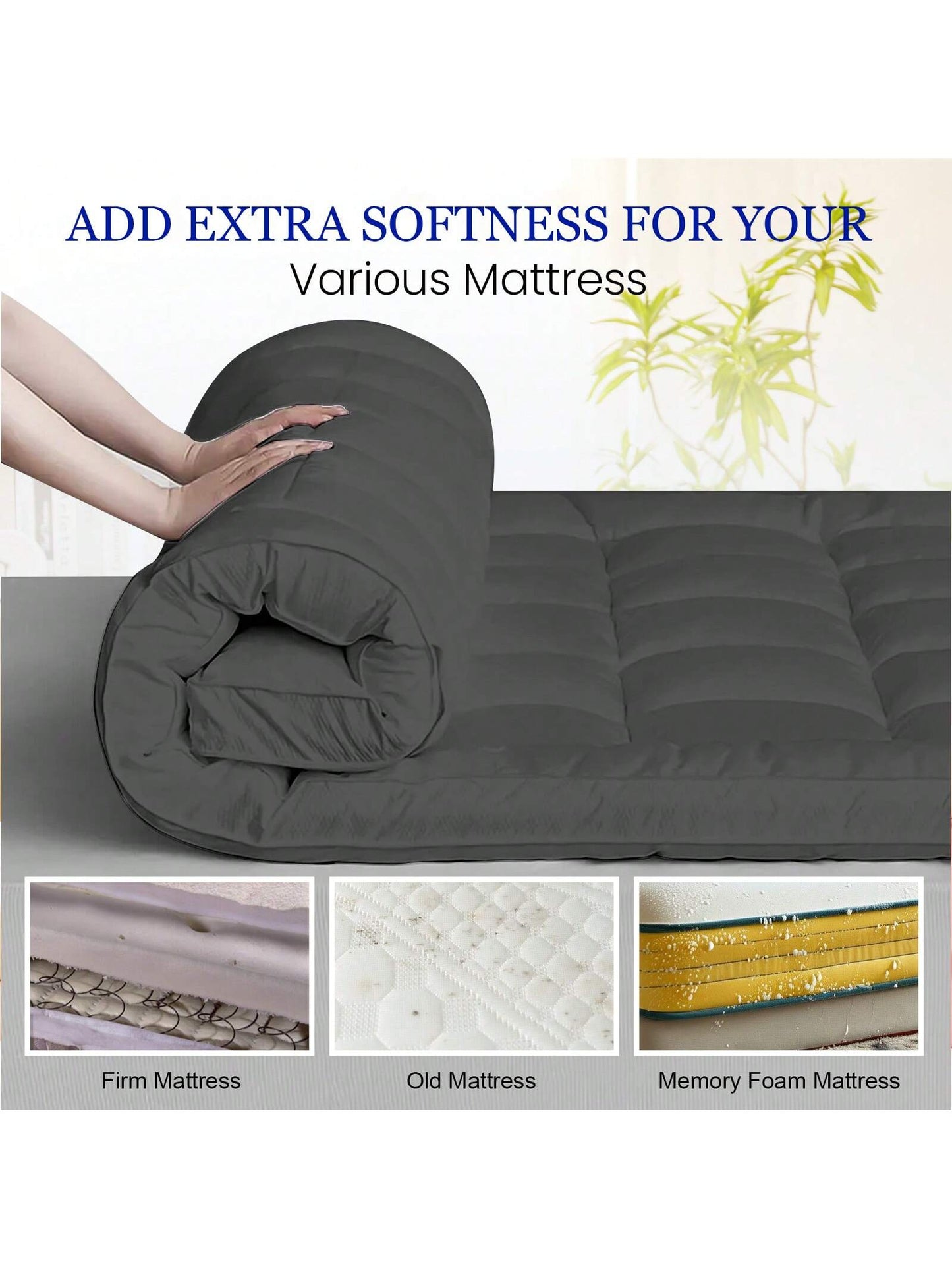 Samebed Mattress Pad, Cooling Mattress Topper, Quilted Mattress Pad Cover Protector, Breathable Fluffy Soft Mattress Topper, Mattress Pad For Ultimate Comfort, 8-21 Inch Deep, Machine Washable