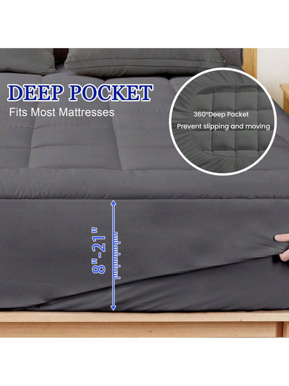 Samebed Mattress Pad, Cooling Mattress Topper, Quilted Mattress Pad Cover Protector, Breathable Fluffy Soft Mattress Topper, Mattress Pad For Ultimate Comfort, 8-21 Inch Deep, Machine Washable
