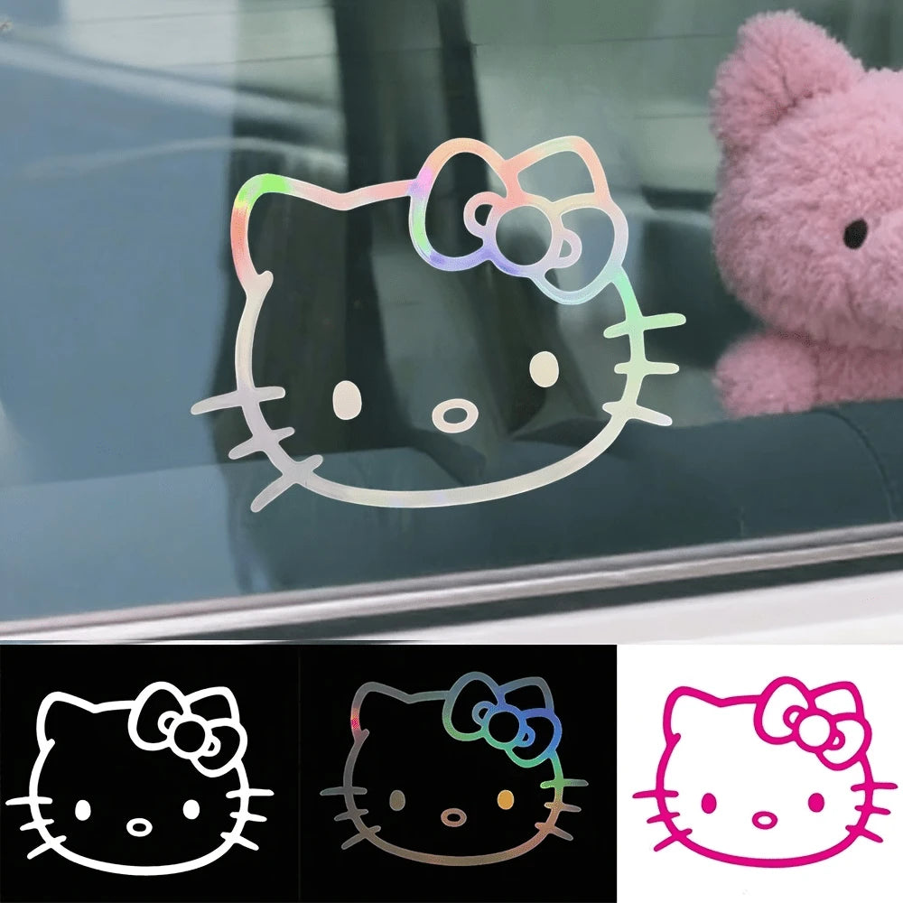 SANRIO 1pc Cute Hello Kitty Car Stickers, Rearview Mirror Stickers For Cars, Reflective Window Stickers For Laptops And Tablets, Great Gift For Family And Friends, Car Exterior Stickers, Party Favors