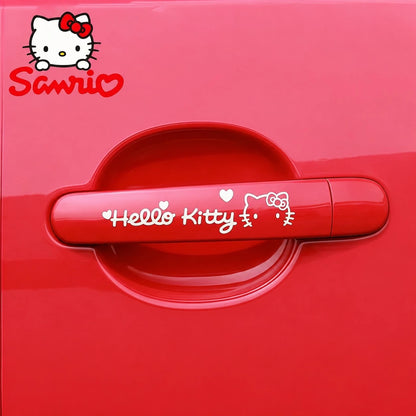 SANRIO 1pc Hello Kitty Car Handle Sticker Set- Premium 3D Suitable For Girls, Cute Kawaii Anime Car Accessory Gift For Her, Very Lovely Door Handle Set Decoration, Fit Most Cars Suvs Trucks, Party Gi