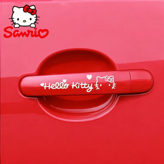 SANRIO 1pc Hello Kitty Car Handle Sticker Set- Premium 3D Suitable For Girls, Cute Kawaii Anime Car Accessory Gift For Her, Very Lovely Door Handle Set Decoration, Fit Most Cars Suvs Trucks, Party Gi