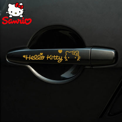 SANRIO 1pc Hello Kitty Car Handle Sticker Set- Premium 3D Suitable For Girls, Cute Kawaii Anime Car Accessory Gift For Her, Very Lovely Door Handle Set Decoration, Fit Most Cars Suvs Trucks, Party Gi