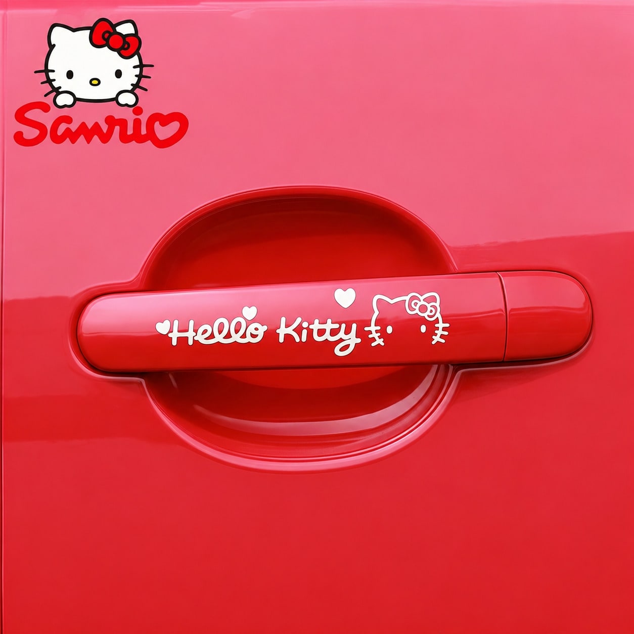 SANRIO 1pc Hello Kitty Car Handle Sticker Set- Premium 3D Suitable For Girls, Cute Kawaii Anime Car Accessory Gift For Her, Very Lovely Door Handle Set Decoration, Fit Most Cars Suvs Trucks, Party Gi