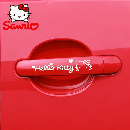 SANRIO 1pc Hello Kitty Car Handle Sticker Set- Premium 3D Suitable For Girls, Cute Kawaii Anime Car Accessory Gift For Her, Very Lovely Door Handle Set Decoration, Fit Most Cars Suvs Trucks, Party Gi