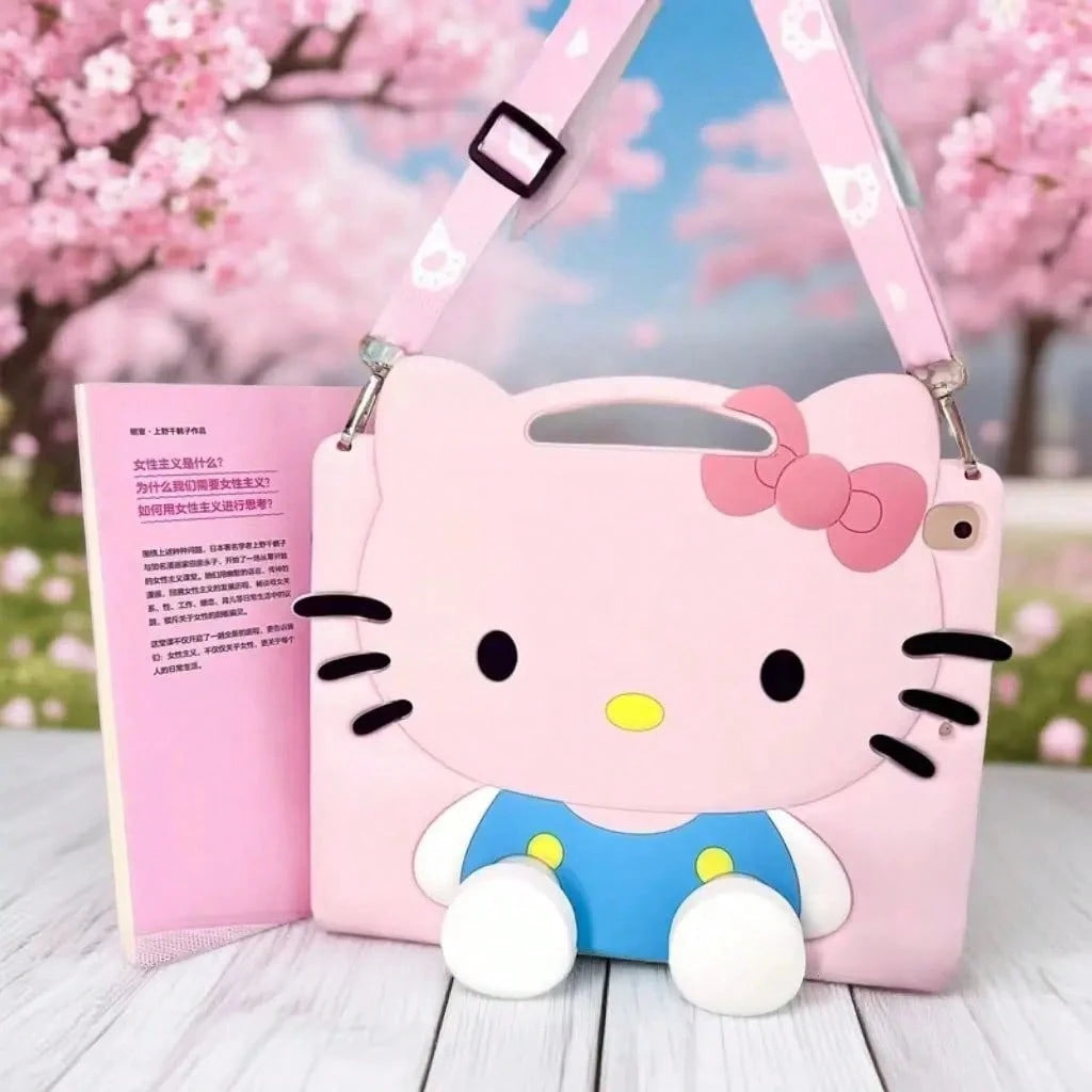 SANRIO 3D Cartoon Silicone Tablet Cover,Hangyodon Shockproof Protective,Fit 1/2/3/4/5/6/,Tablet 5/6//8/9/10/11,Air1/2/3/4/5/6//8,Pro 9./10. 5/11 Inch All Generations,Handheld Crossbody Strap Foldable
