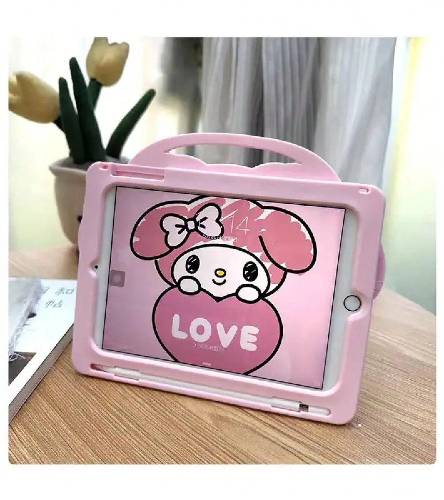 SANRIO 3D Cartoon Silicone Tablet Cover,Hangyodon Shockproof Protective,Fit 1/2/3/4/5/6/,Tablet 5/6//8/9/10/11,Air1/2/3/4/5/6//8,Pro 9./10. 5/11 Inch All Generations,Handheld Crossbody Strap Foldable