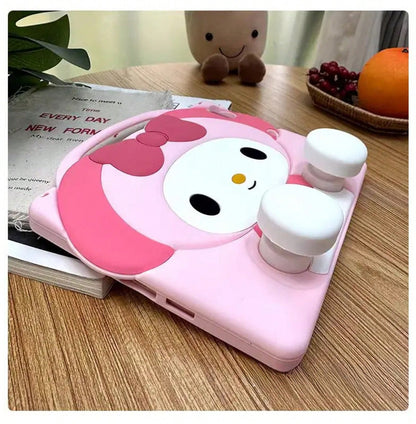SANRIO 3D Cartoon Silicone Tablet Cover,Hangyodon Shockproof Protective,Fit 1/2/3/4/5/6/,Tablet 5/6//8/9/10/11,Air1/2/3/4/5/6//8,Pro 9./10. 5/11 Inch All Generations,Handheld Crossbody Strap Foldable