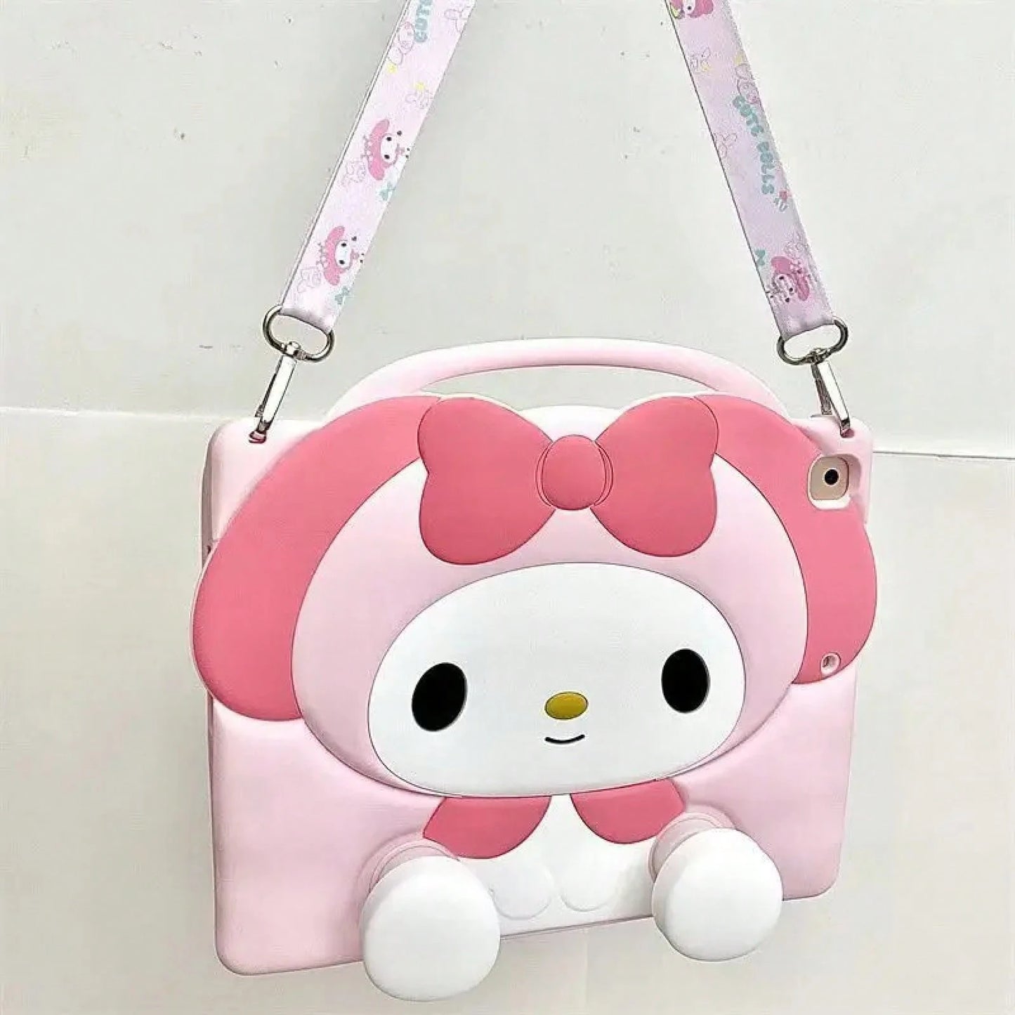 SANRIO 3D Cartoon Silicone Tablet Cover,Hangyodon Shockproof Protective,Fit 1/2/3/4/5/6/,Tablet 5/6//8/9/10/11,Air1/2/3/4/5/6//8,Pro 9./10. 5/11 Inch All Generations,Handheld Crossbody Strap Foldable