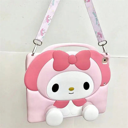 SANRIO 3D Cartoon Silicone Tablet Cover,Hangyodon Shockproof Protective,Fit 1/2/3/4/5/6/,Tablet 5/6//8/9/10/11,Air1/2/3/4/5/6//8,Pro 9./10. 5/11 Inch All Generations,Handheld Crossbody Strap Foldable
