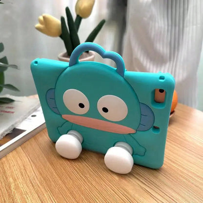 SANRIO 3D Cartoon Silicone Tablet Cover,Hangyodon Shockproof Protective,Fit 1/2/3/4/5/6/,Tablet 5/6//8/9/10/11,Air1/2/3/4/5/6//8,Pro 9./10. 5/11 Inch All Generations,Handheld Crossbody Strap Foldable