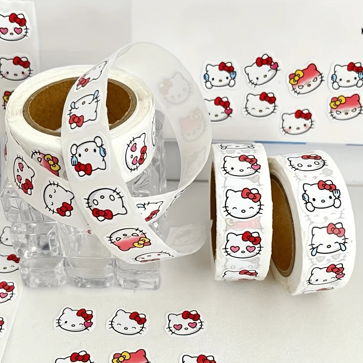 SANRIO 500pcs Sticker Roll- Colorful Stamping Stickers For Cars, Motorcycles, Bicycles And Other Decorations Scrapbooking, Party Favors, And DIY Crafts- Matte Finish, Reusable Stickers For Home, Off