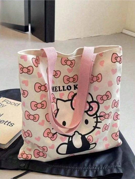 Sanrio Hello Kitty Canvas Lunch School Duffle Tote Bags For Women, Cute Pink Hello Kitty Party Favors Laptop Pouch Makeup Bag For Girls For School, Suitable For Commuting, School, And Shopping, Conven