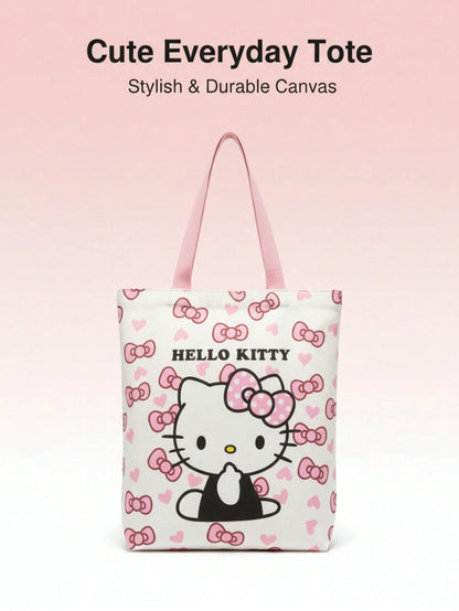 Sanrio Hello Kitty Canvas Lunch School Duffle Tote Bags For Women, Cute Pink Hello Kitty Party Favors Laptop Pouch Makeup Bag For Girls For School, Suitable For Commuting, School, And Shopping, Conven