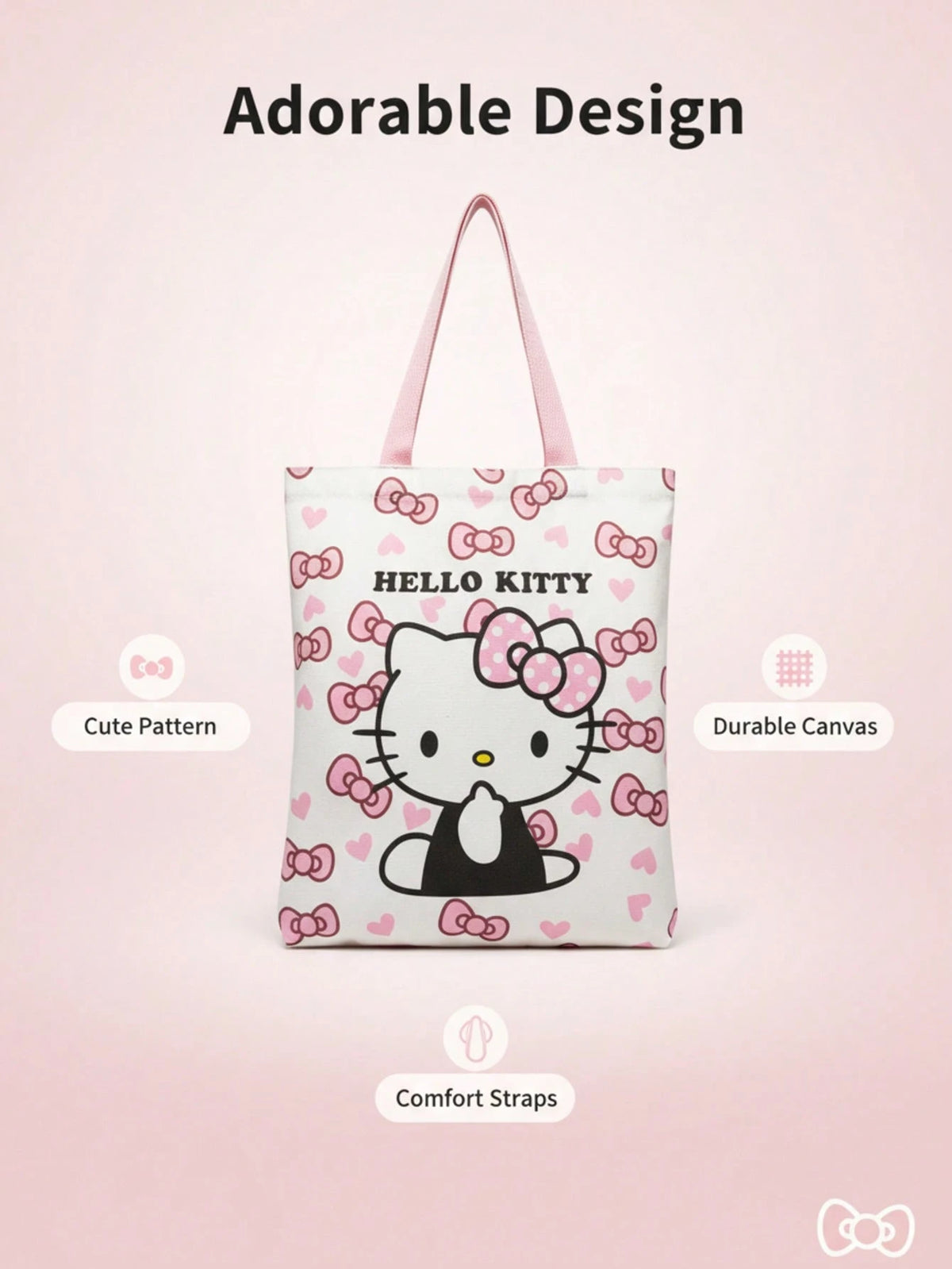 Sanrio Hello Kitty Canvas Lunch School Duffle Tote Bags For Women, Cute Pink Hello Kitty Party Favors Laptop Pouch Makeup Bag For Girls For School, Suitable For Commuting, School, And Shopping, Conven