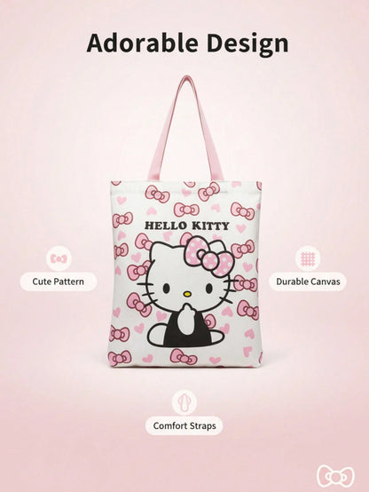 Sanrio Hello Kitty Canvas Lunch School Duffle Tote Bags For Women, Cute Pink Hello Kitty Party Favors Laptop Pouch Makeup Bag For Girls For School, Suitable For Commuting, School, And Shopping, Conven