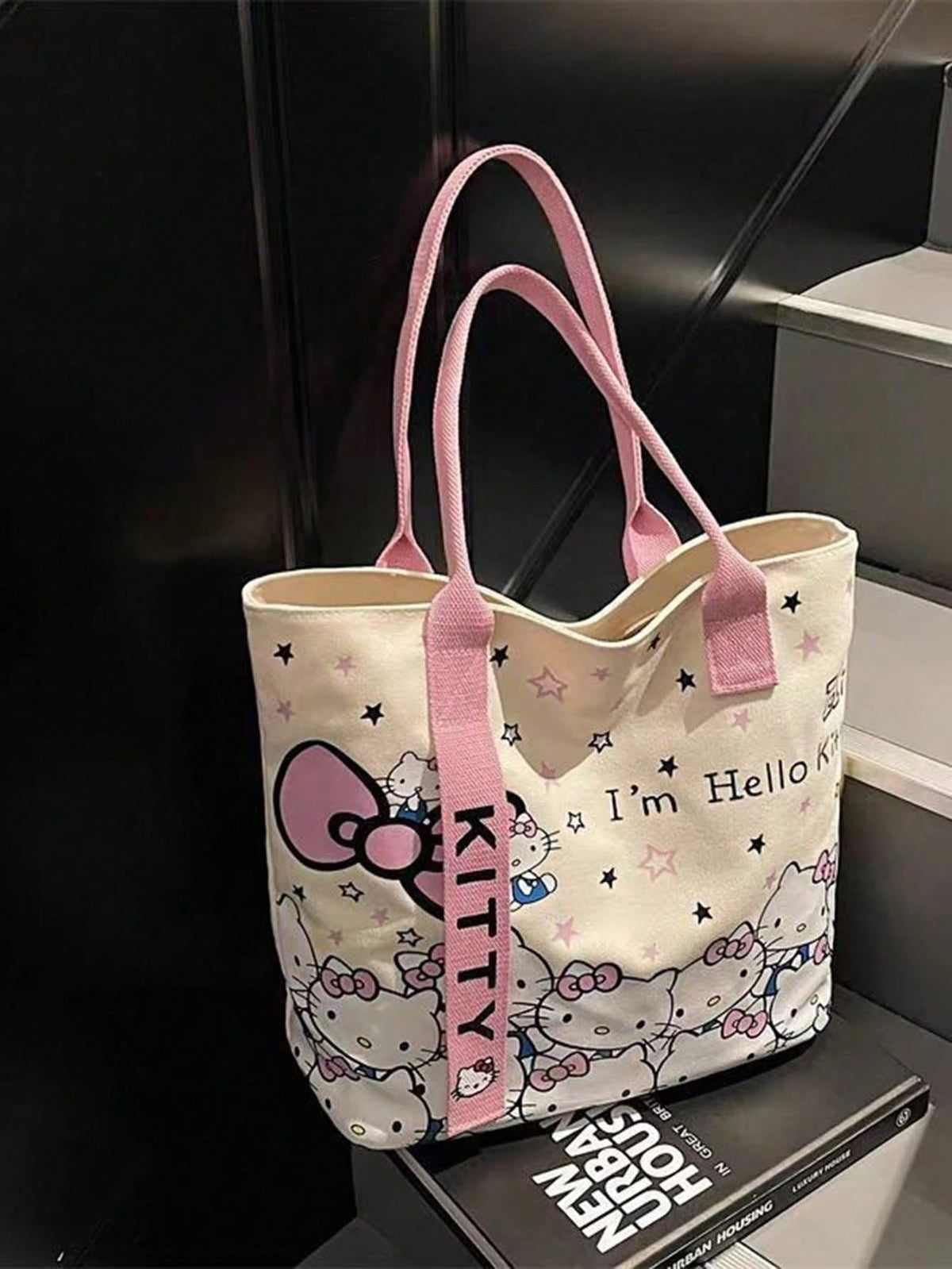 Sanrio Hello Kitty Canvas Lunch School Duffle Tote Bags For Women, Cute Pink Hello Kitty Party Favors Laptop Pouch Makeup Bag For Girls For School, Suitable For Commuting, School, And Shopping, Conven
