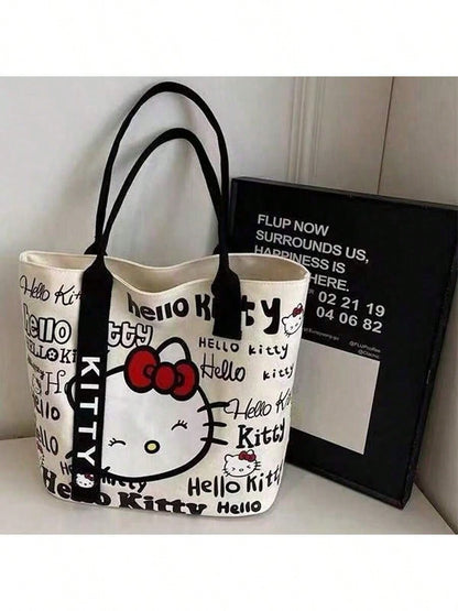 Sanrio Hello Kitty Canvas Lunch School Duffle Tote Bags For Women, Cute Pink Hello Kitty Party Favors Laptop Pouch Makeup Bag For Girls For School, Suitable For Commuting, School, And Shopping, Conven