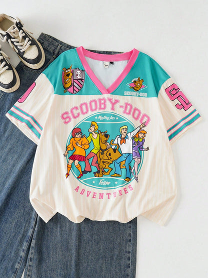 SCOOBY-DOO X Plus Size Women's Fashion Printed V-Neck T-Shirt