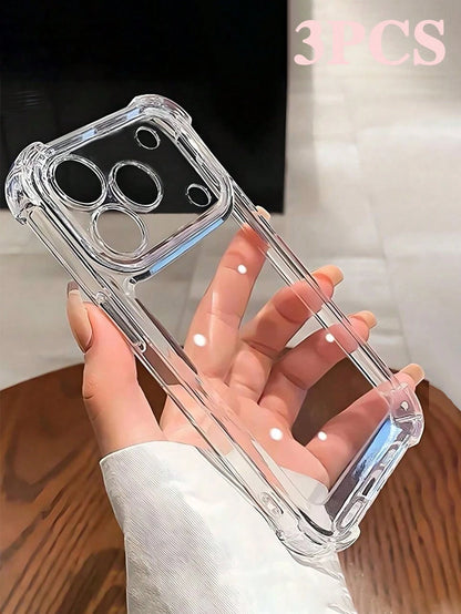 Screen Protection TPU 3pcs Perforated Transparent Anti-Drop 2.8mm Phone Case Compatible With IPhone 17/17Pro/17promax/17Air/16/16Pro/16promax/16plus/11/12/13/14 Pro Max/Xs/Xr/11 Pro/11 Pro Max/12 Pro