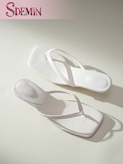 SDEMIN Summer New Arrival Women's Solid Color Slippers, Elegant Vacation Shoes, Casual Beach High Heels Sandals, Fashionable Slip-On Heels For Dress