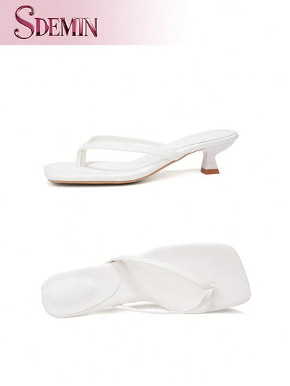 SDEMIN Summer New Arrival Women's Solid Color Slippers, Elegant Vacation Shoes, Casual Beach High Heels Sandals, Fashionable Slip-On Heels For Dress