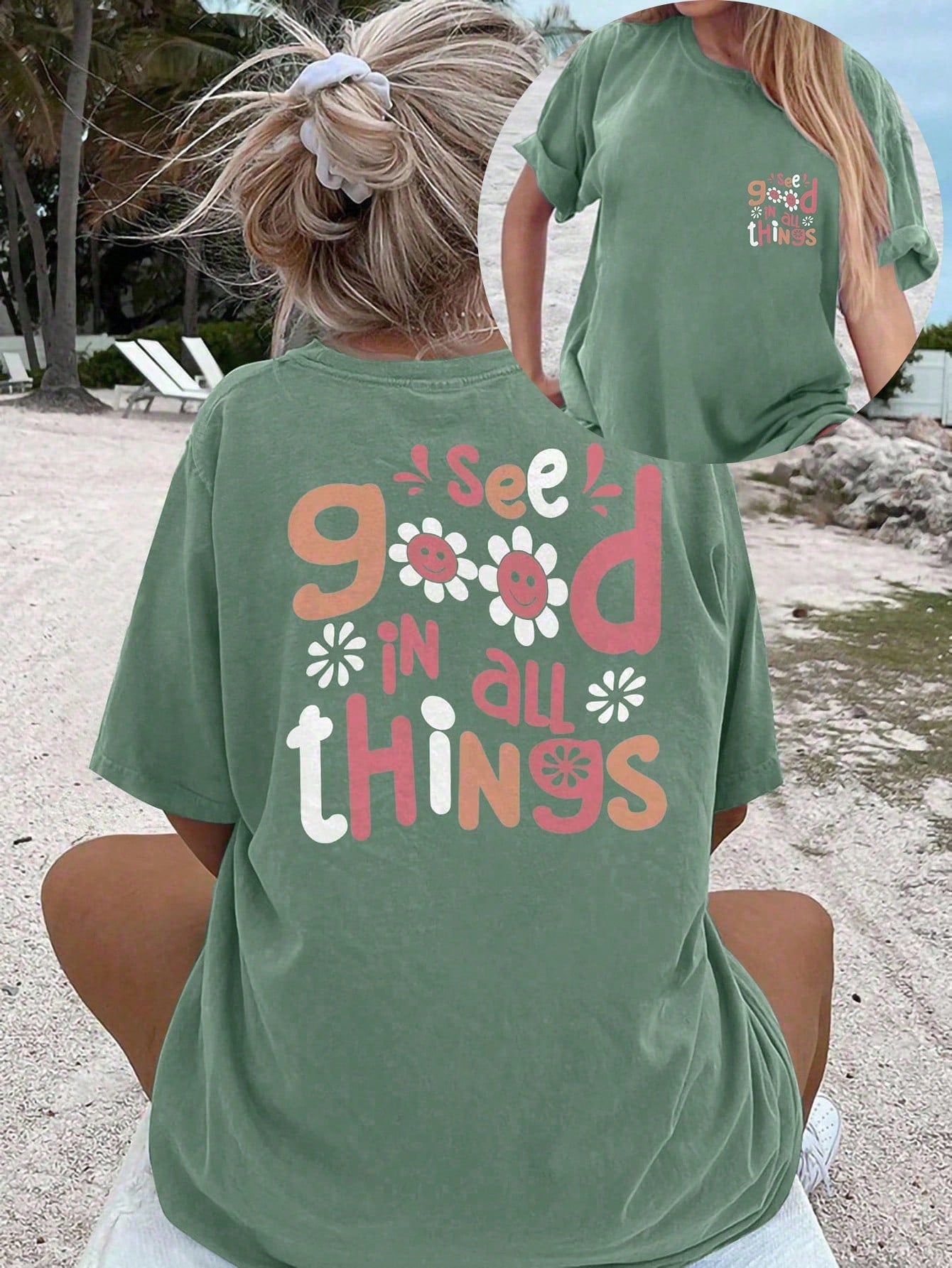 See Good In All Things Beach, Women Plus Size Graphic Print Casual T-Shirt Summer