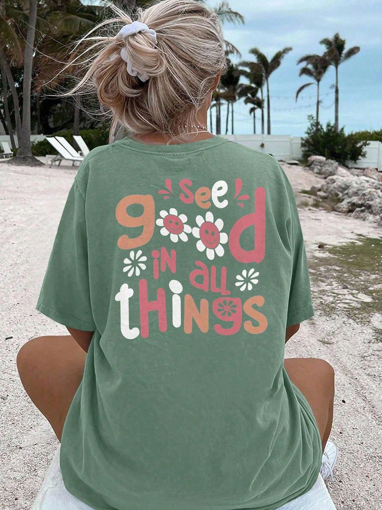 See Good In All Things Beach, Women Plus Size Graphic Print Casual T-Shirt Summer