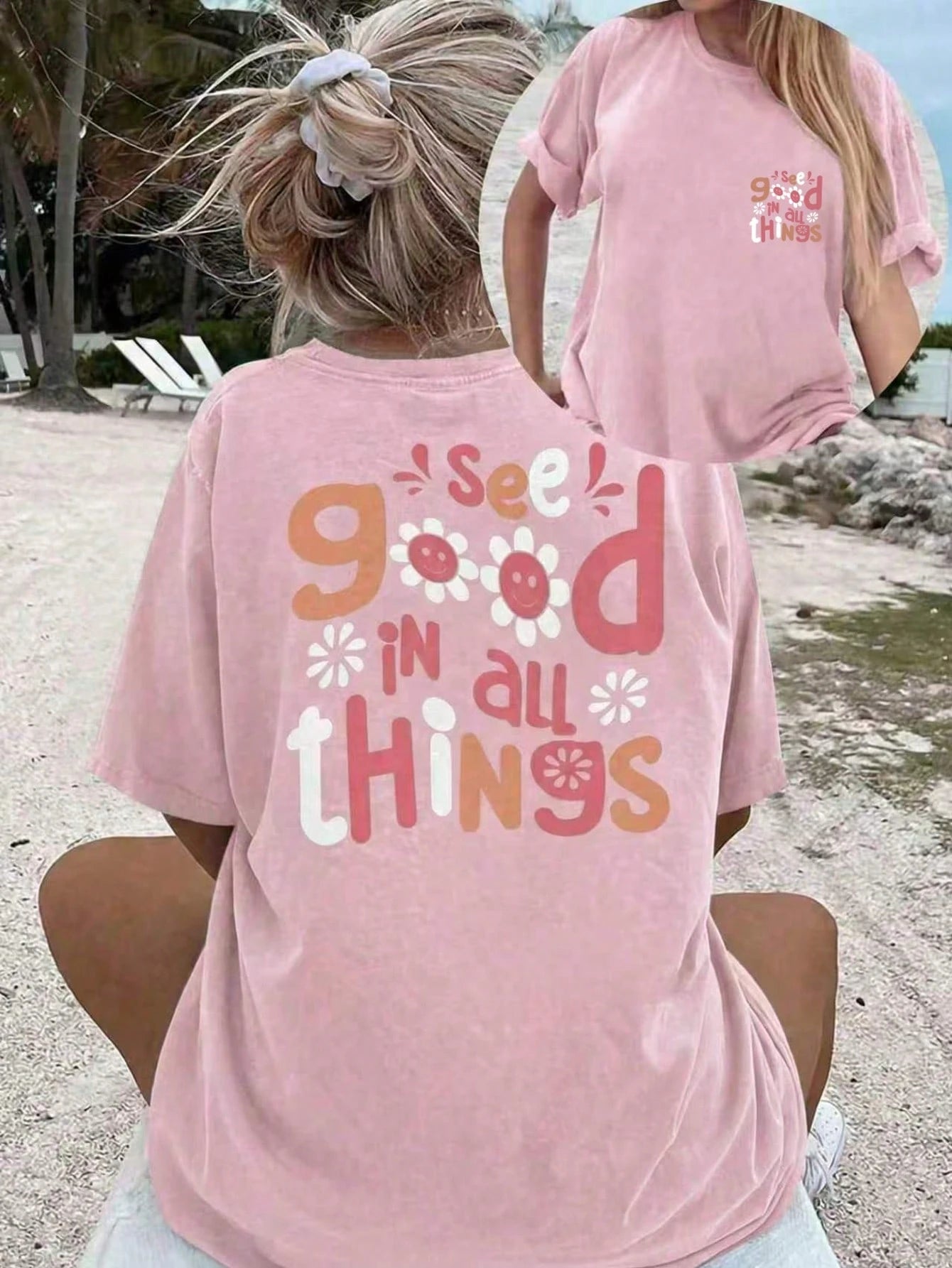 See Good In All Things Beach, Women Plus Size Graphic Print Casual T-Shirt Summer
