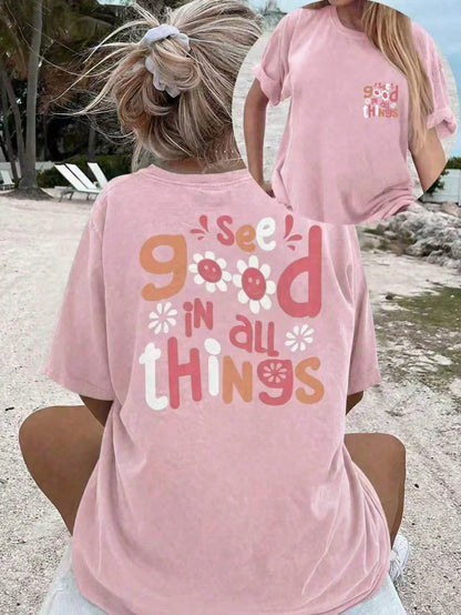 See Good In All Things Beach, Women Plus Size Graphic Print Casual T-Shirt Summer