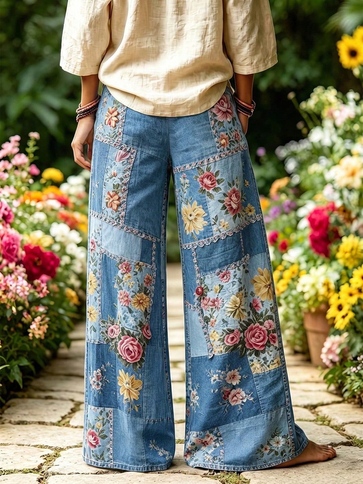 Selamara Bohemian Vacation Style Khaki Textured Casual Long Pants, Loose High Waist Elastic Waist Drawstring Draped Straight Leg Pants, Beach Casual Vacation Travel Wide Leg Pants