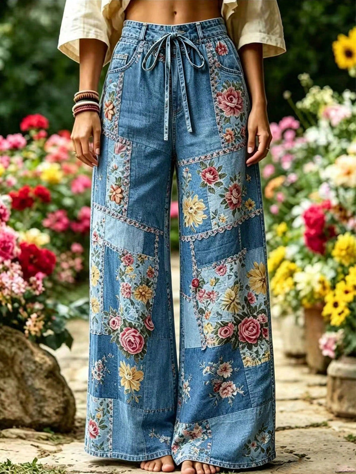 Selamara Bohemian Vacation Style Khaki Textured Casual Long Pants, Loose High Waist Elastic Waist Drawstring Draped Straight Leg Pants, Beach Casual Vacation Travel Wide Leg Pants