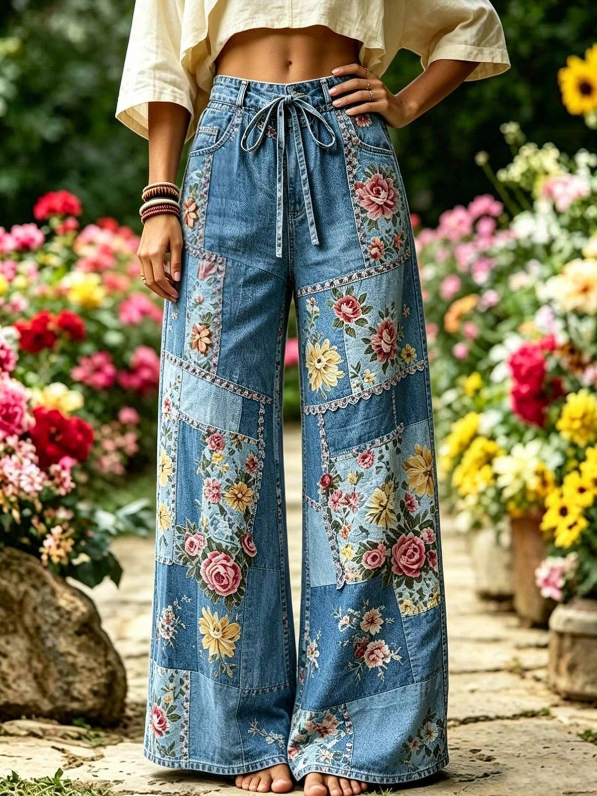 Selamara Bohemian Vacation Style Khaki Textured Casual Long Pants, Loose High Waist Elastic Waist Drawstring Draped Straight Leg Pants, Beach Casual Vacation Travel Wide Leg Pants