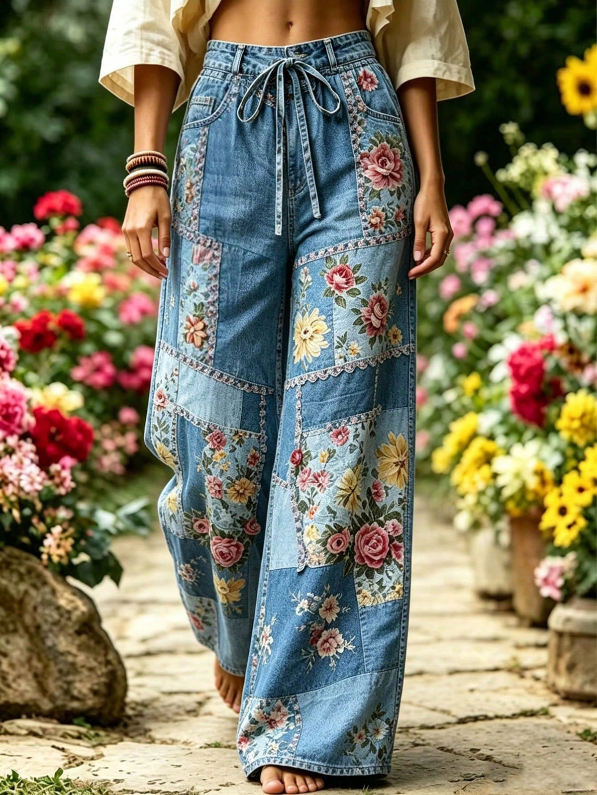 Selamara Bohemian Vacation Style Khaki Textured Casual Long Pants, Loose High Waist Elastic Waist Drawstring Draped Straight Leg Pants, Beach Casual Vacation Travel Wide Leg Pants