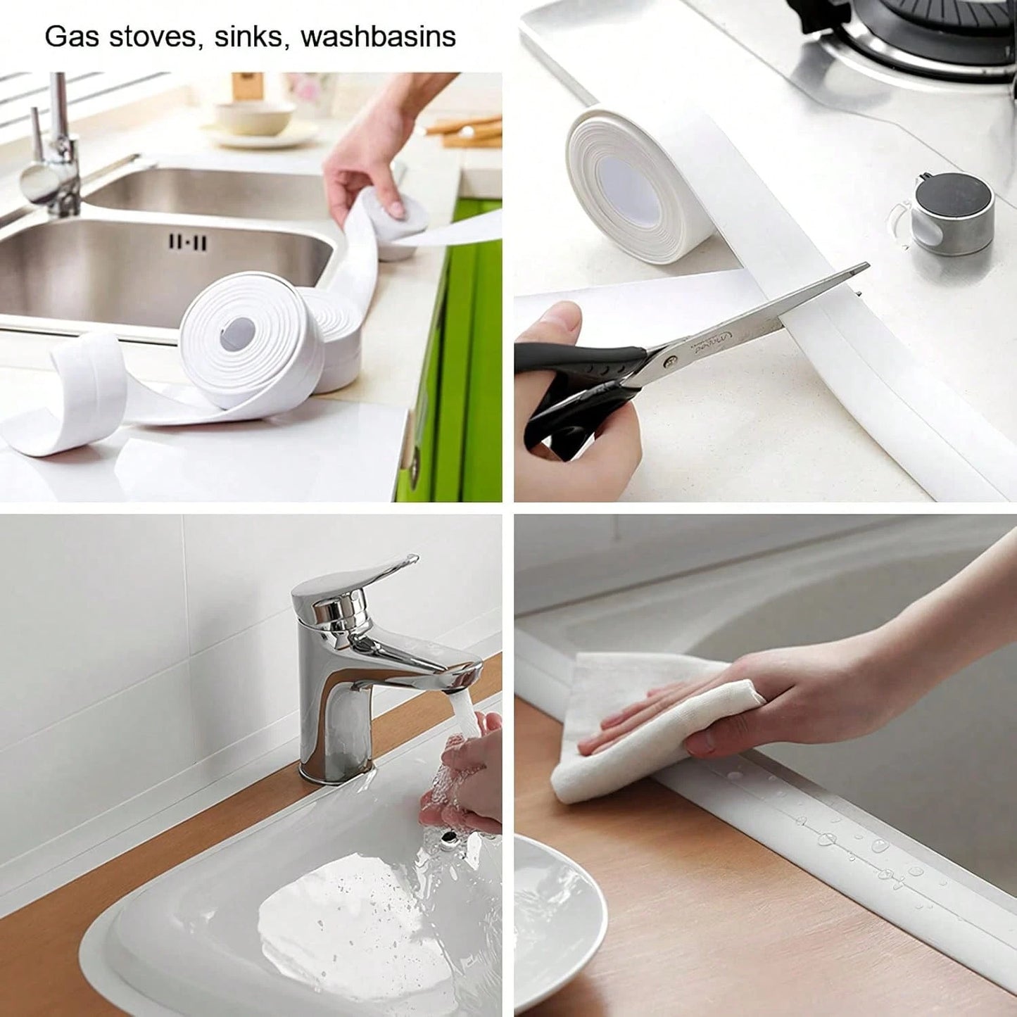 Self Adhesive Caulk Tape 2 Pack 1.5 X 10.5Ft Waterproof PVC Sealing Strip Bathroom Bathtub Kitchen