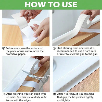 Self Adhesive Caulk Tape 2 Pack 1.5 X 10.5Ft Waterproof PVC Sealing Strip Bathroom Bathtub Kitchen