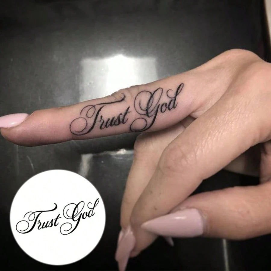 Semi-Permanent Herbal Juice Tattoo, Rose Flower With English Text "Trust God", Meaning "Believe In God/Faith In The Divine", 7-14 Days Waterproof Non-Reflective Tattoo Sticker For Hand, Arm, Body,Sket