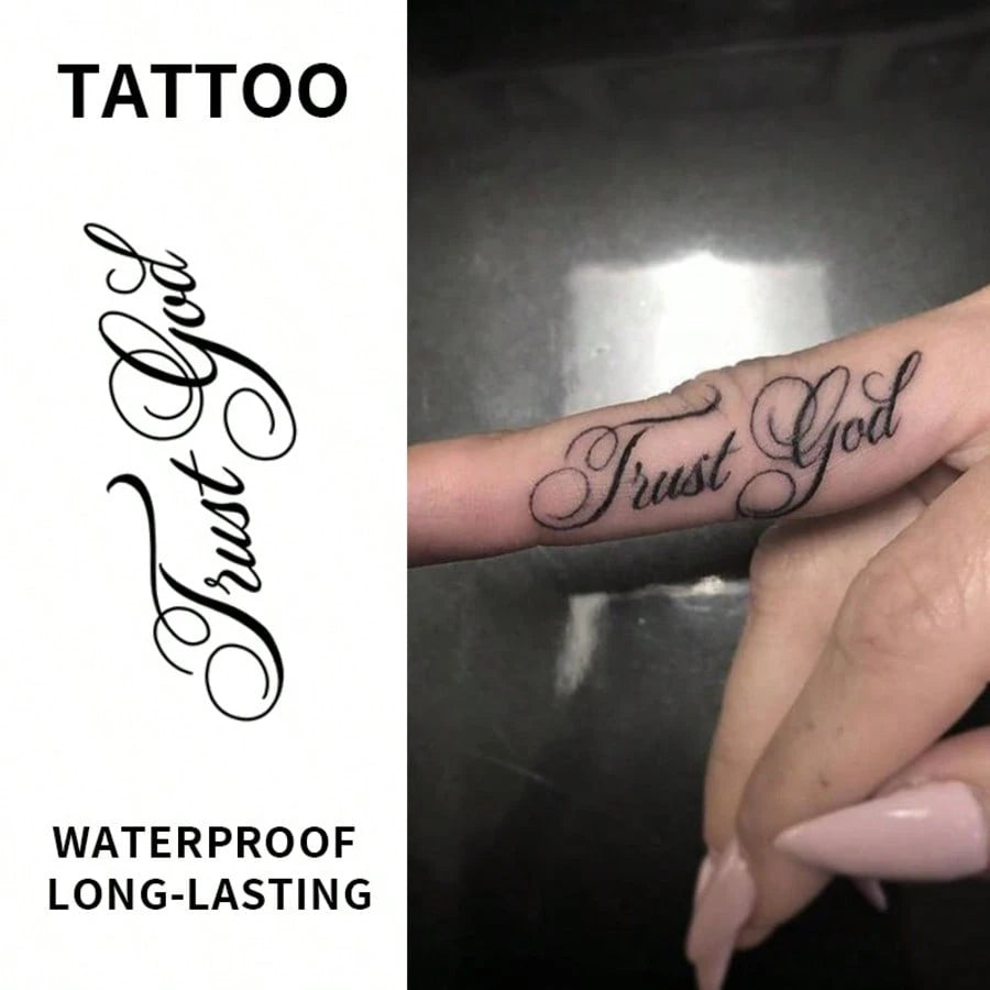 Semi-Permanent Herbal Juice Tattoo, Rose Flower With English Text "Trust God", Meaning "Believe In God/Faith In The Divine", 7-14 Days Waterproof Non-Reflective Tattoo Sticker For Hand, Arm, Body,Sket