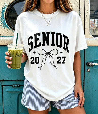 Senior Story 2027 T-Shirt, Cartoon Graduation Letter Print Oversized Tee, Class Of 27 Casual Top
