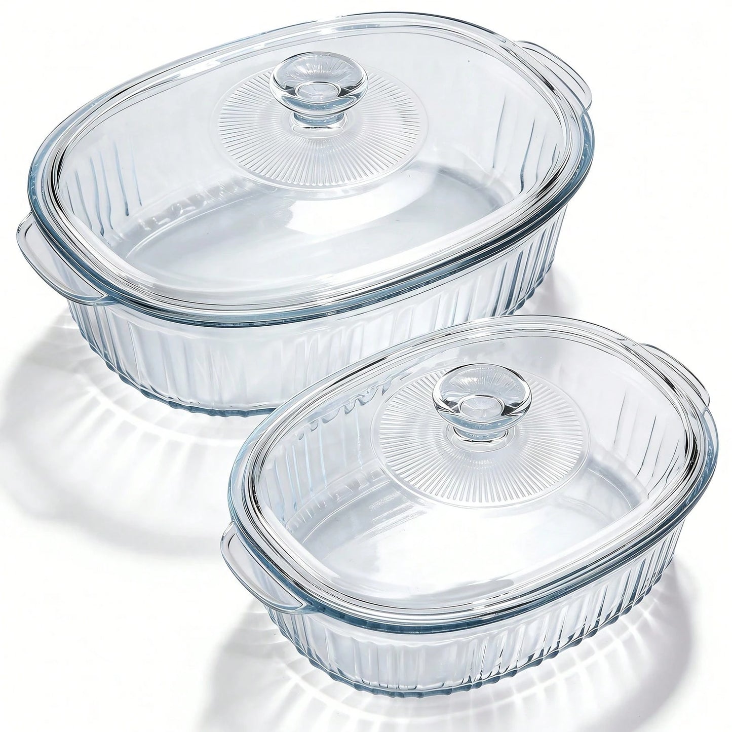 Senmeo 1pc 61oz Glass Casserole Dish With Lid, Ribbed Oval Glass Baking Dish For Oven & Microwave, Clear Lead-Free Covered Casserole Cookware, Versatile Deep Glass Food Container For Baking, Cooking