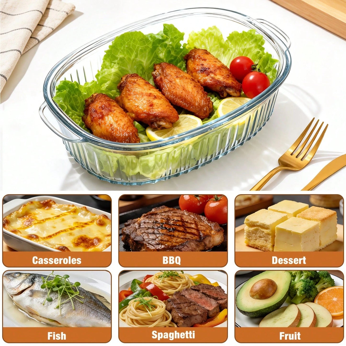 Senmeo 1pc 61oz Glass Casserole Dish With Lid, Ribbed Oval Glass Baking Dish For Oven & Microwave, Clear Lead-Free Covered Casserole Cookware, Versatile Deep Glass Food Container For Baking, Cooking
