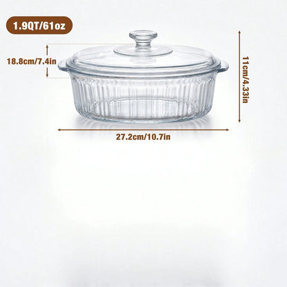 Senmeo 1pc 61oz Glass Casserole Dish With Lid, Ribbed Oval Glass Baking Dish For Oven & Microwave, Clear Lead-Free Covered Casserole Cookware, Versatile Deep Glass Food Container For Baking, Cooking