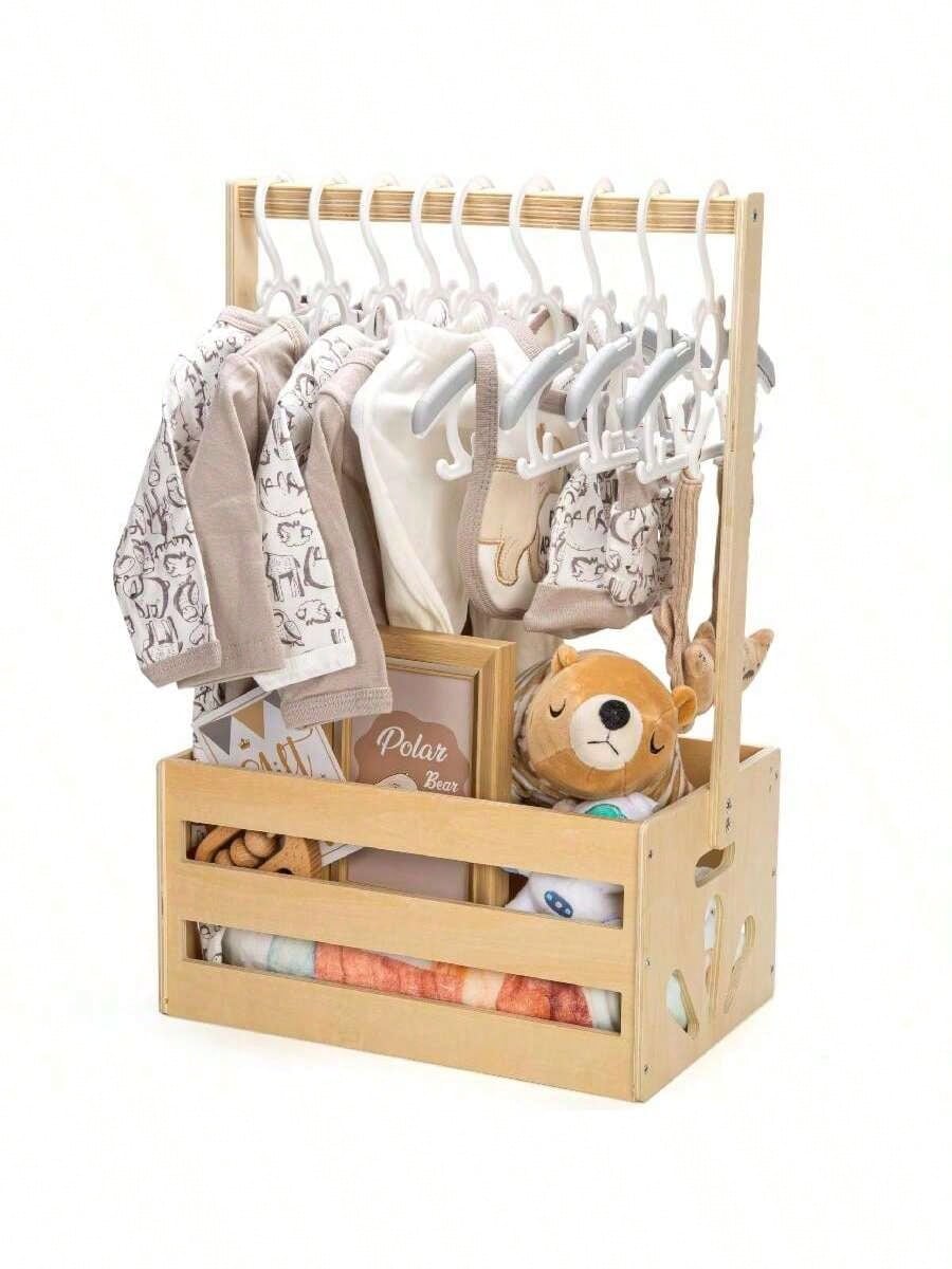 Senmeo 1Pcs Wooden Baby Storage Crate, Portable With Handle Design, Multipurpose Gift Basket, Baby Shower/Newborn/Pregnancy Gift Use