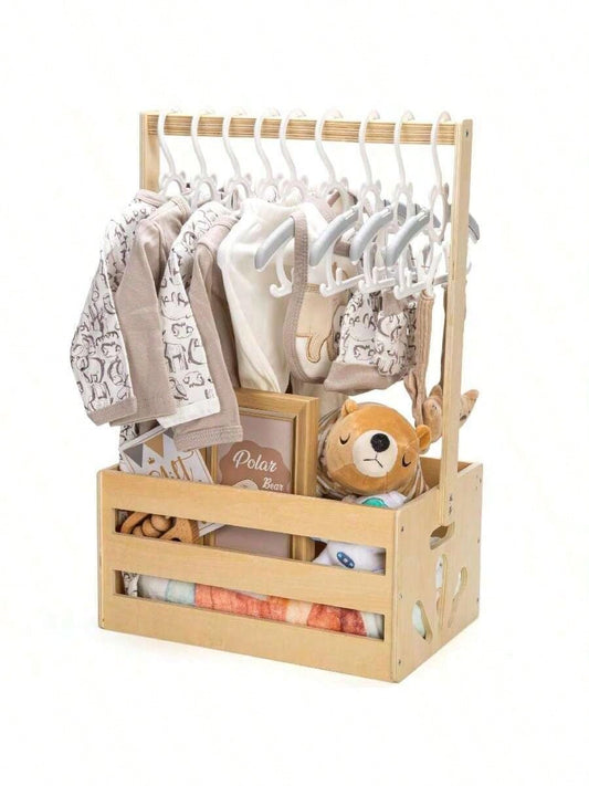 Senmeo 1Pcs Wooden Baby Storage Crate, Portable With Handle Design, Multipurpose Gift Basket, Baby Shower/Newborn/Pregnancy Gift Use