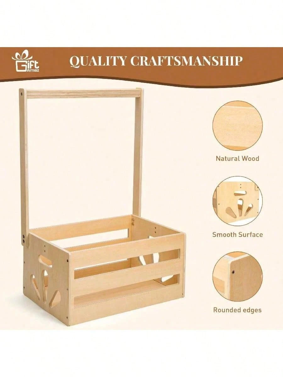Senmeo 1Pcs Wooden Baby Storage Crate, Portable With Handle Design, Multipurpose Gift Basket, Baby Shower/Newborn/Pregnancy Gift Use