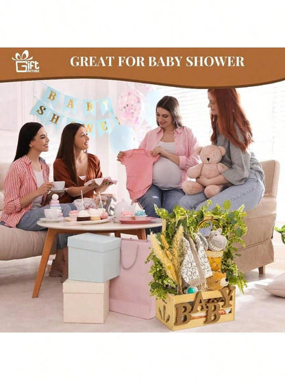 Senmeo 1Pcs Wooden Baby Storage Crate, Portable With Handle Design, Multipurpose Gift Basket, Baby Shower/Newborn/Pregnancy Gift Use