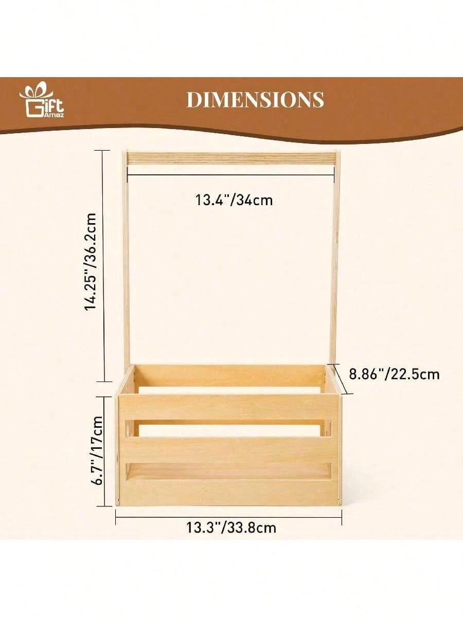 Senmeo 1Pcs Wooden Baby Storage Crate, Portable With Handle Design, Multipurpose Gift Basket, Baby Shower/Newborn/Pregnancy Gift Use